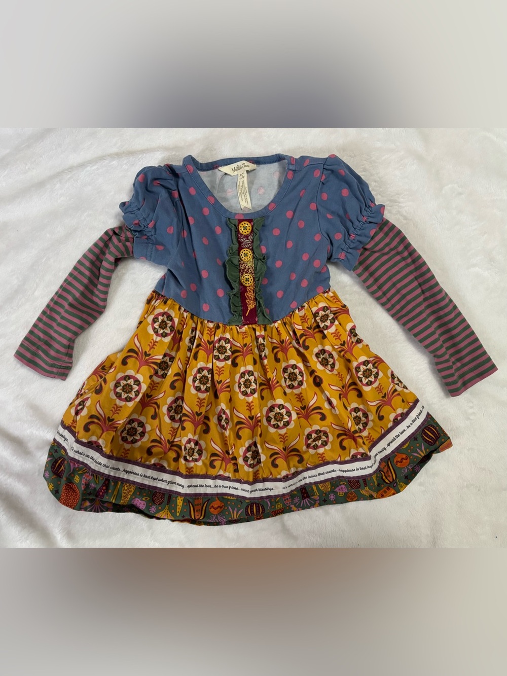 Matilda Jane Long Sleeve Patchwork Play Dress Polka Dots Autumn Stripes Toddler